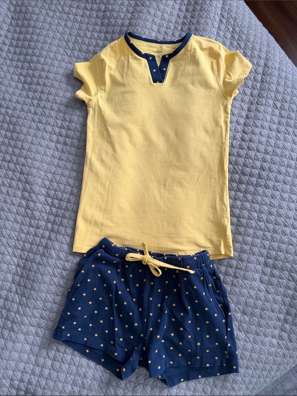 Girls' Yellow Top and Navy Star Shorts Pajama Set